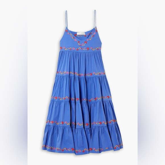 CAROLINE CONSTAS Katarina Blue Floral Embroidered Dress Sz M - Picture 8 of 9